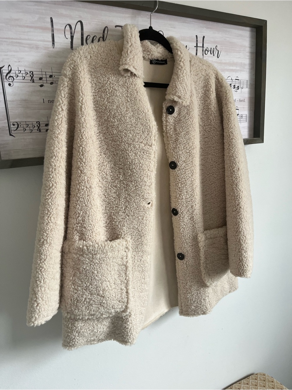 Cozy Cream Teddy Jacket for Women - Button Front Sherpa Coat - Picture 2 of 6